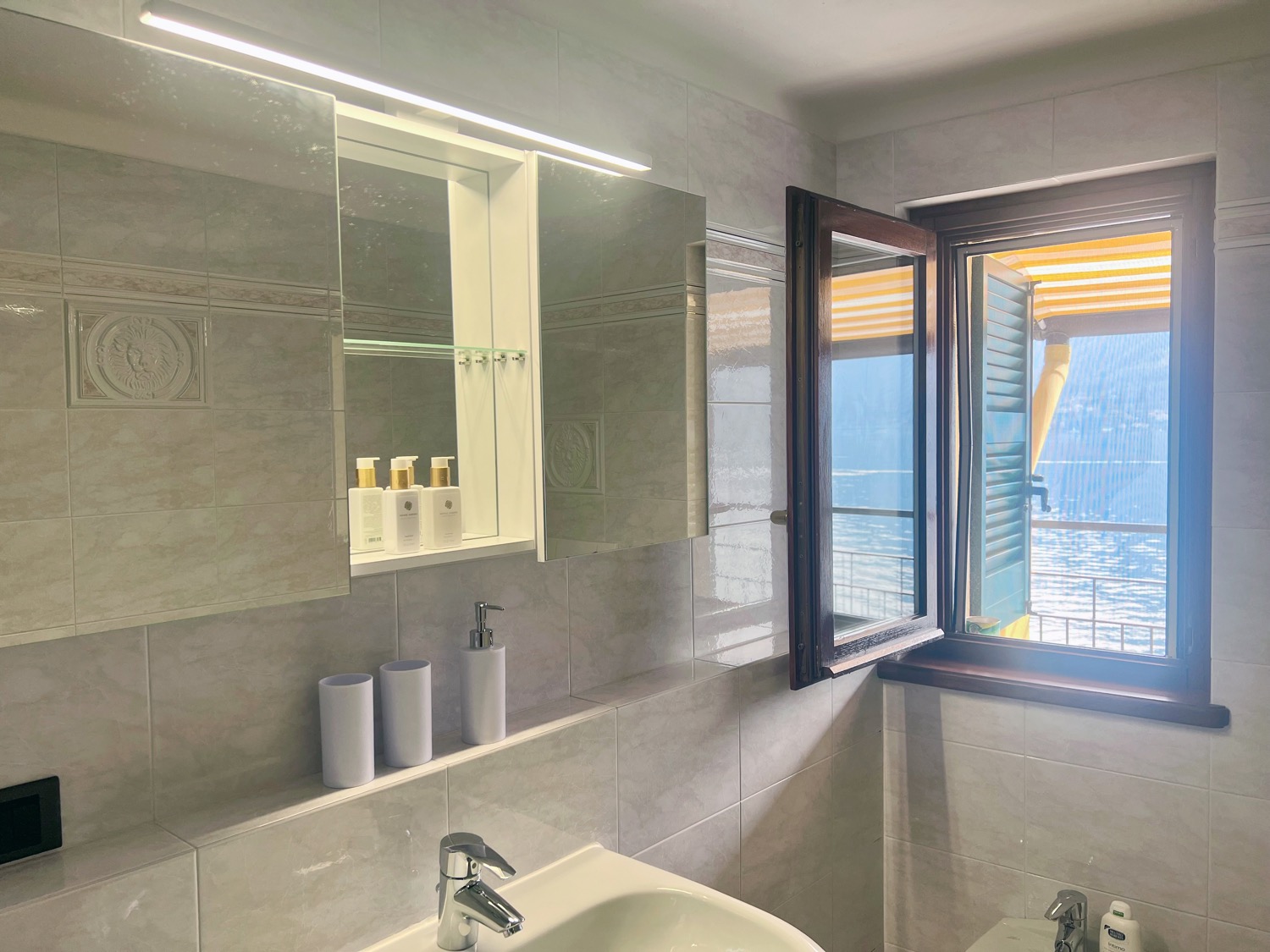 Bathroom interior with washbasin and shower