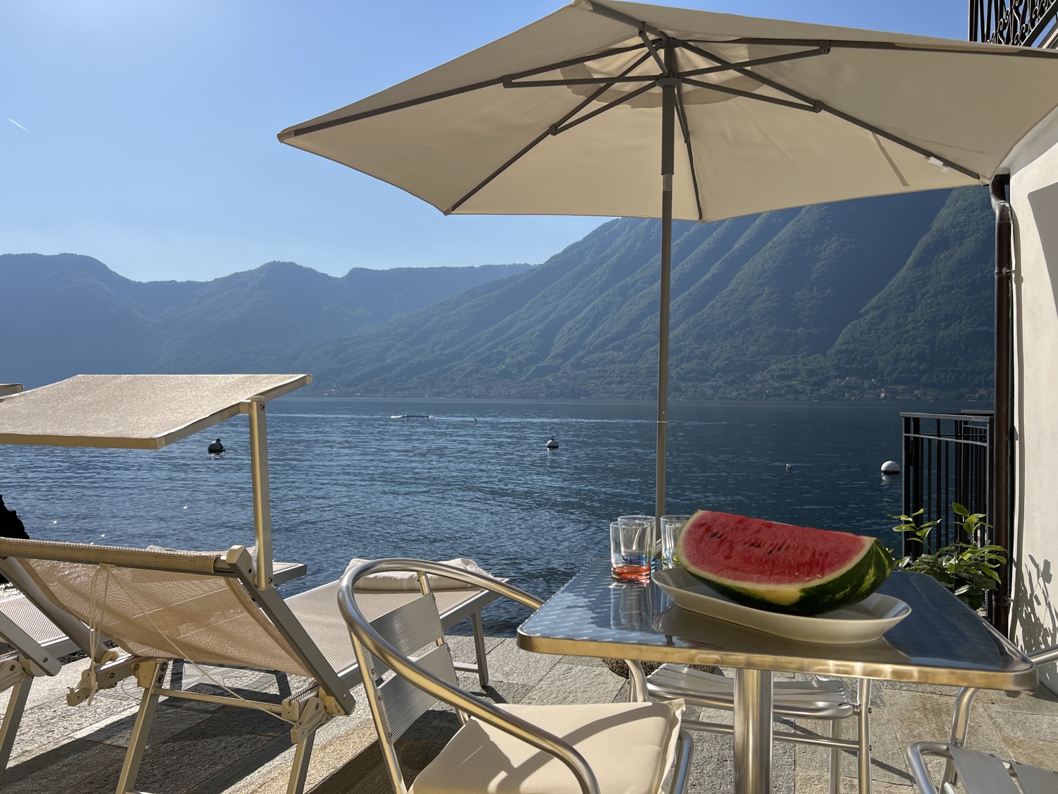 Blue sky above outdoor umbrella