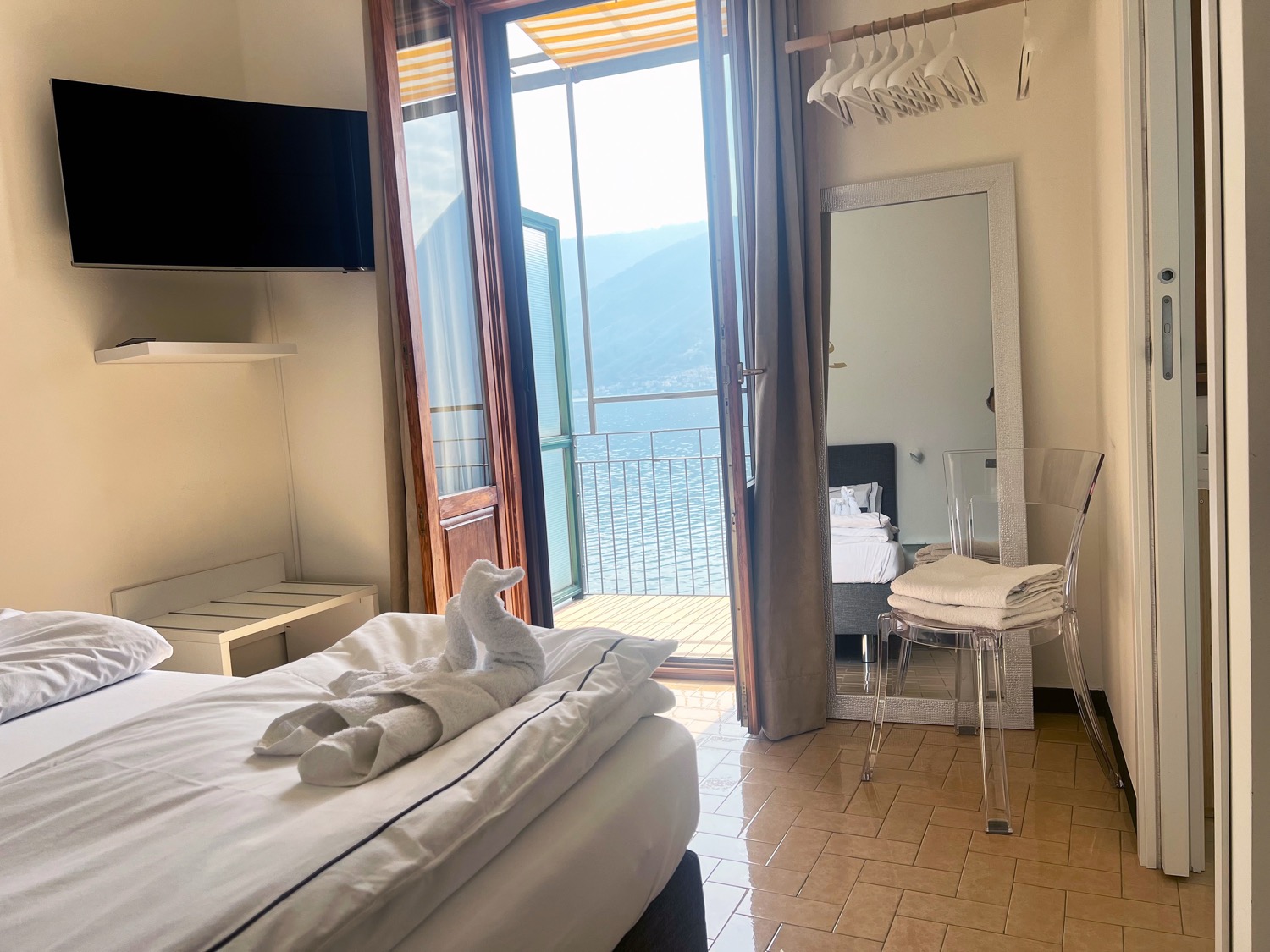 Furniture, bedding, and pillows in bedroom