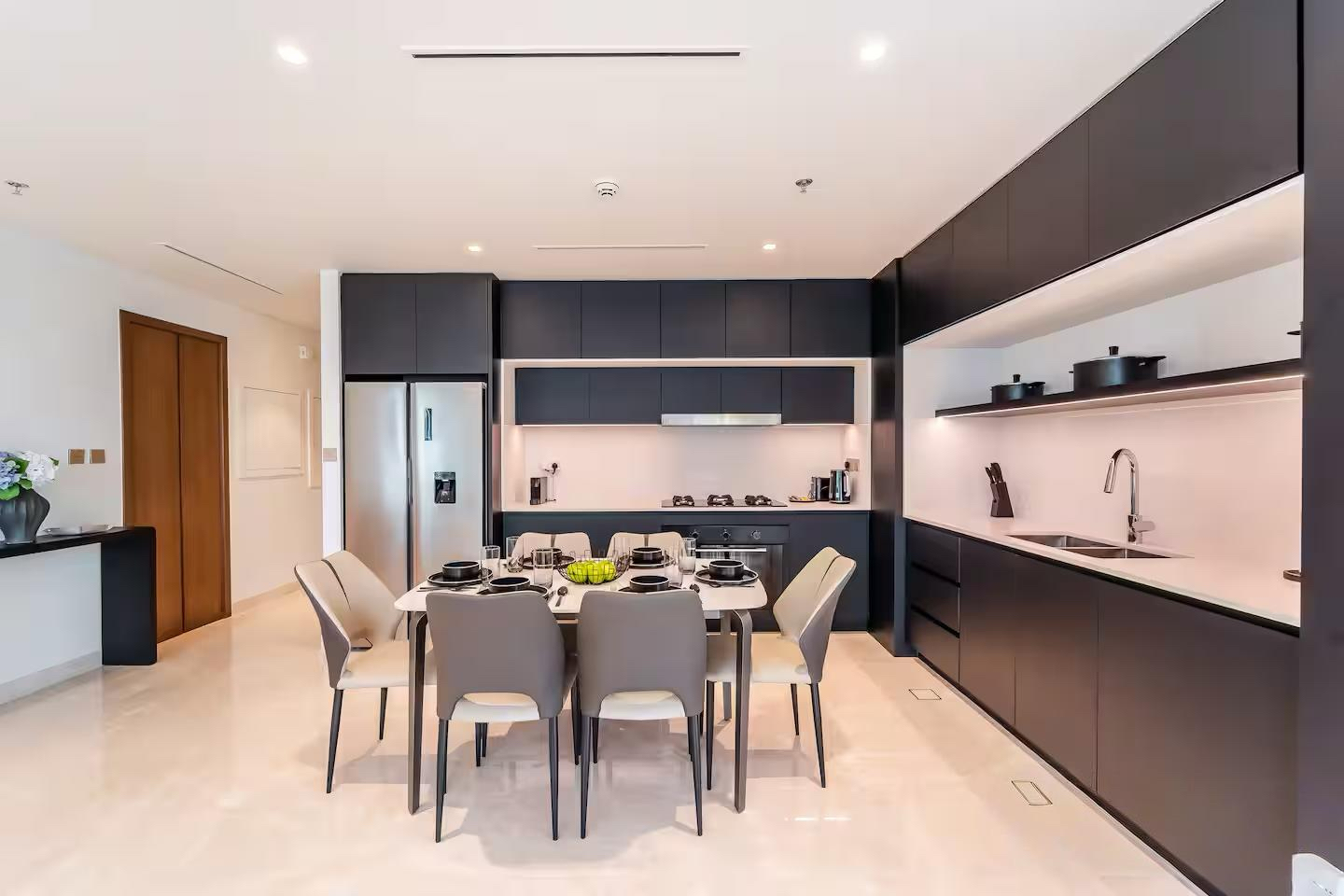 Wooden furniture in a portal room