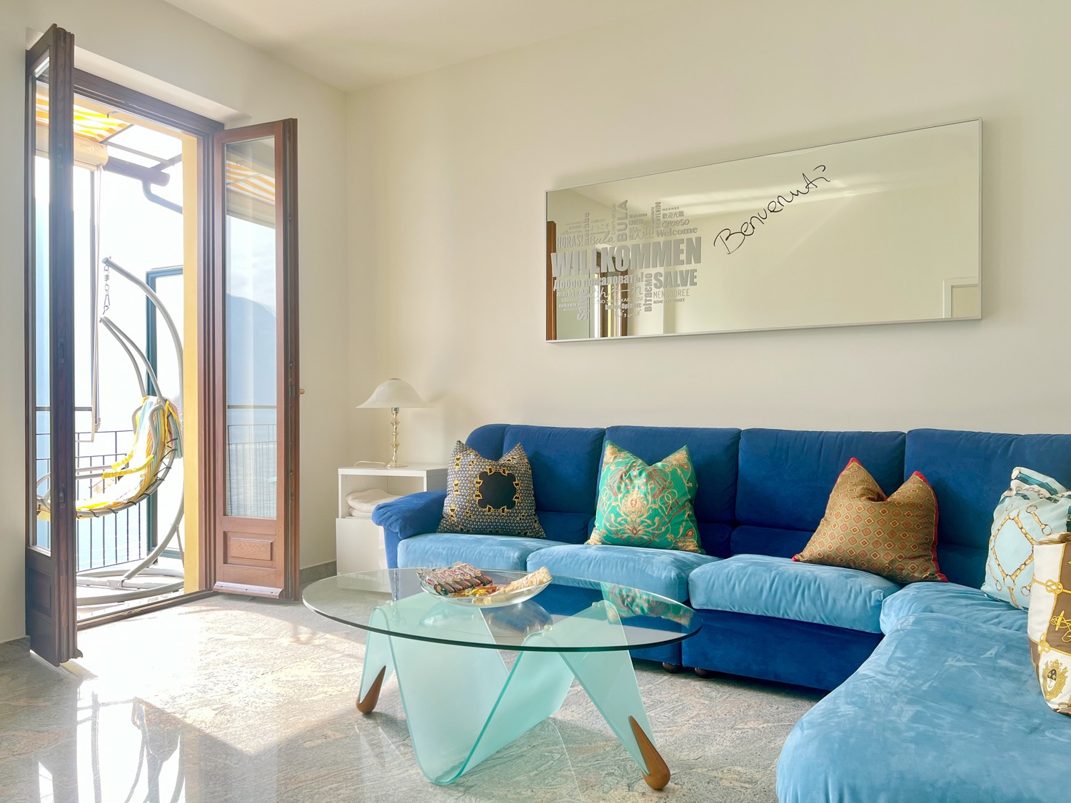 Sofa in living room with pillows