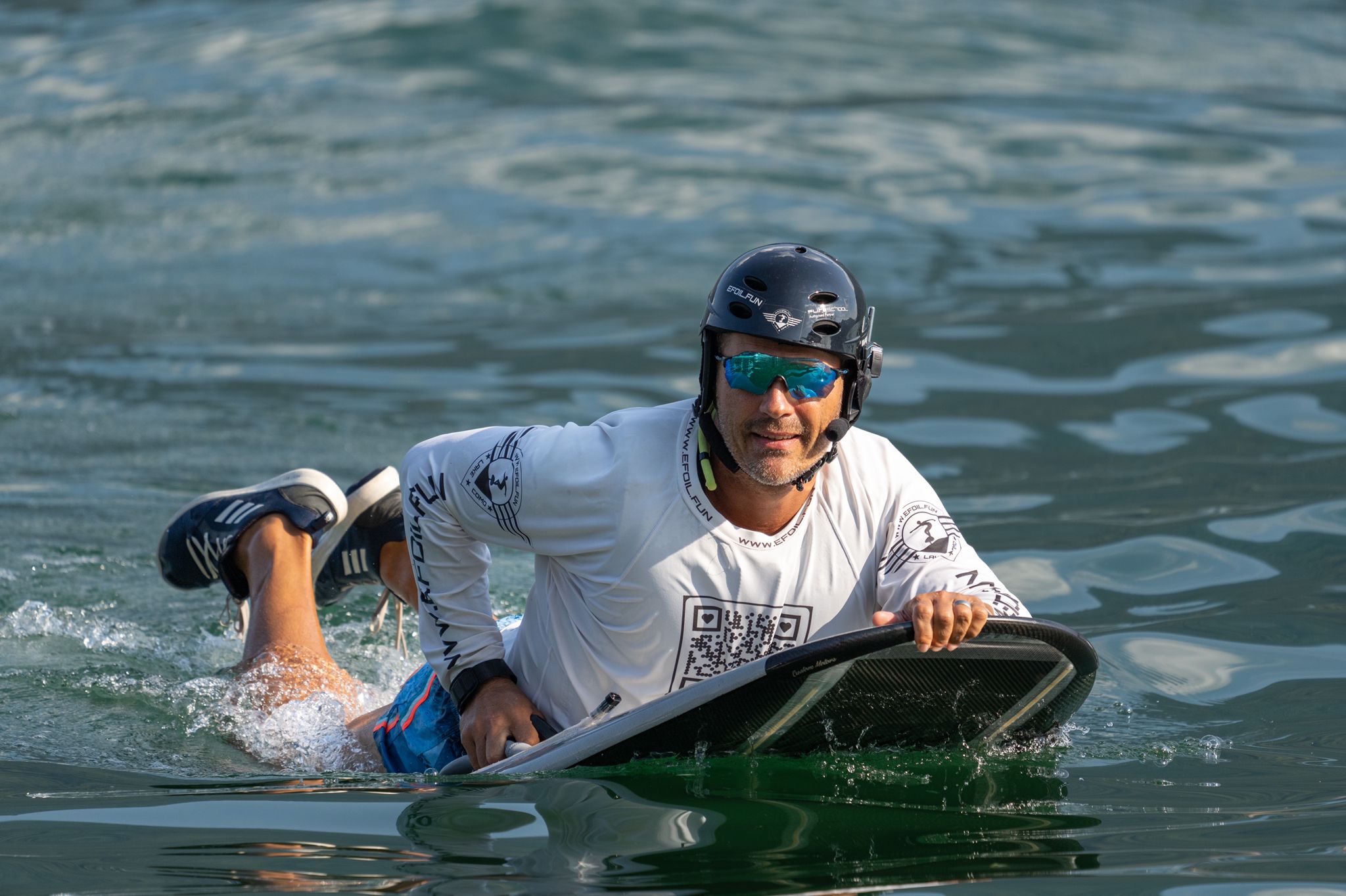 Person wearing fun helmet and headgear