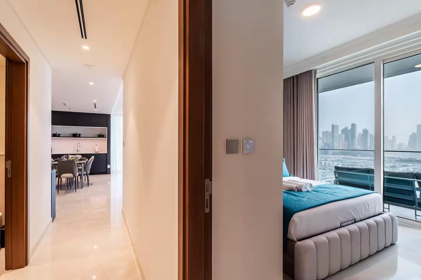 Wooden portal with window and sofa