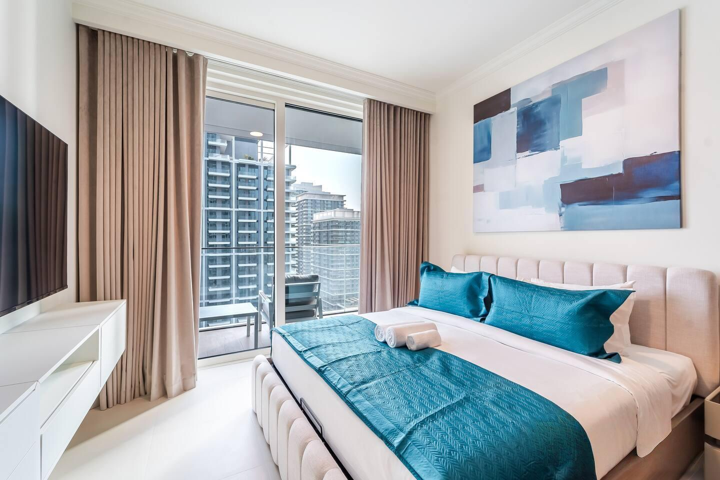 Cozy bedroom with materials and furniture