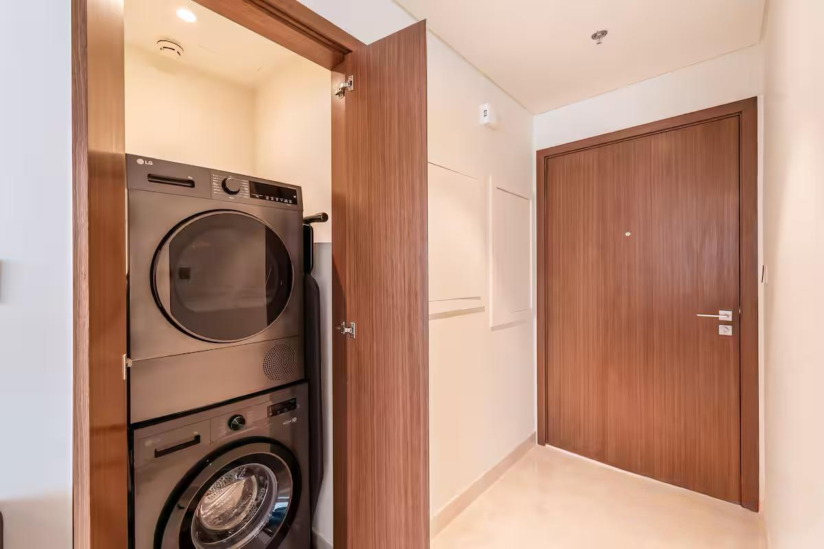 Wooden laundry machine portal