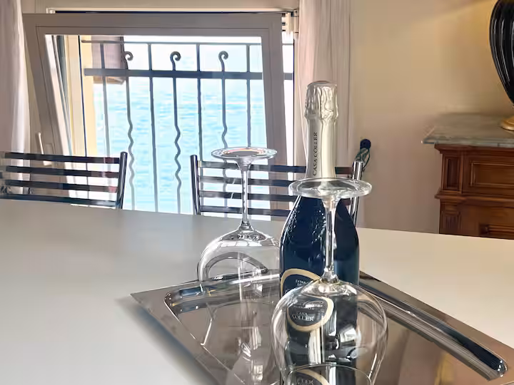 Wooden kitchen cabinet with a faucet